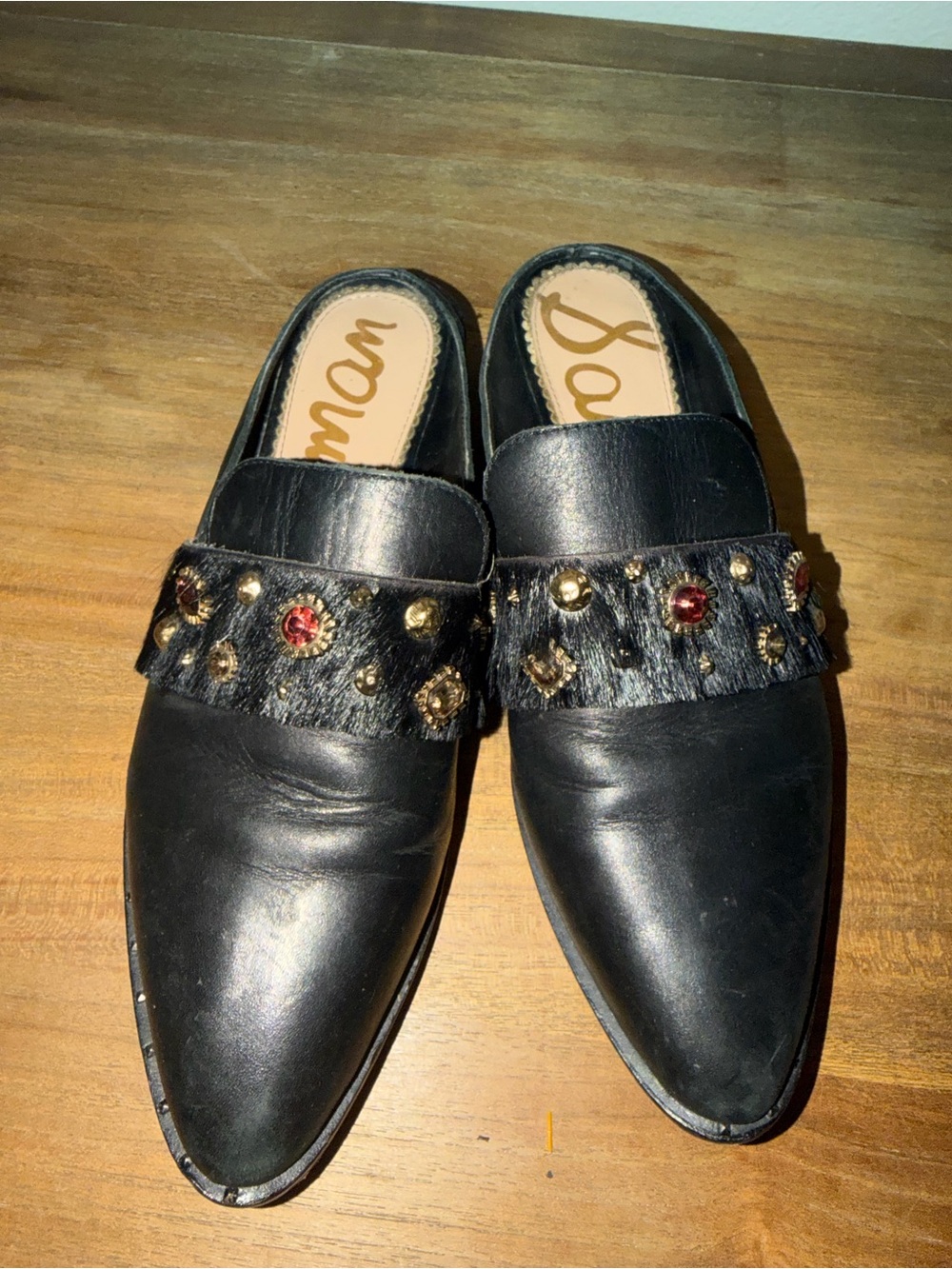 Sam Edelman Black Leather Embellished Fringe Loafers